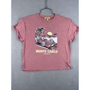 Chit Chat Monte Carlo Monaco Graphic T-Shirt Pink Race Car Boxy Crop Top Medium